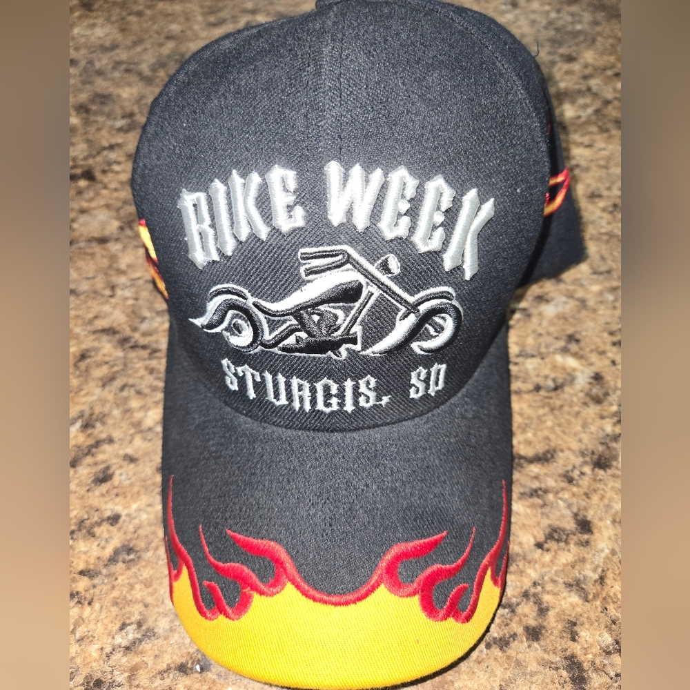 Black Bike Week Sturgis SD Cap with Flame Design